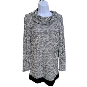 Chico’s Spacedye Blur Tunic Sweater Top W/ Hem Sz 0 US 4-6 Cowl Black Lagenlook